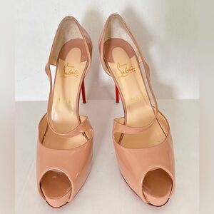Louis Vuitton | Christian Louboutin Red Botton Tan Heels Womens Size 41 Peep Toe